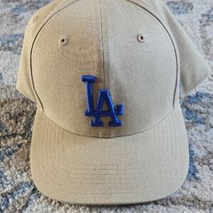 Tan Baseball Cap with Blue Logo